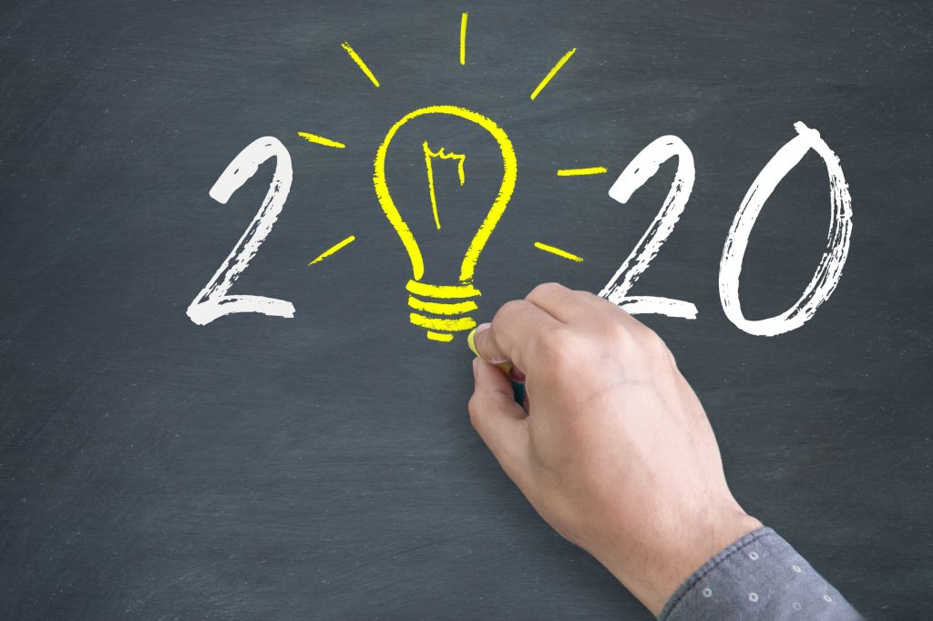 New Year 2020 Idea Concepts with Light Bulbs
