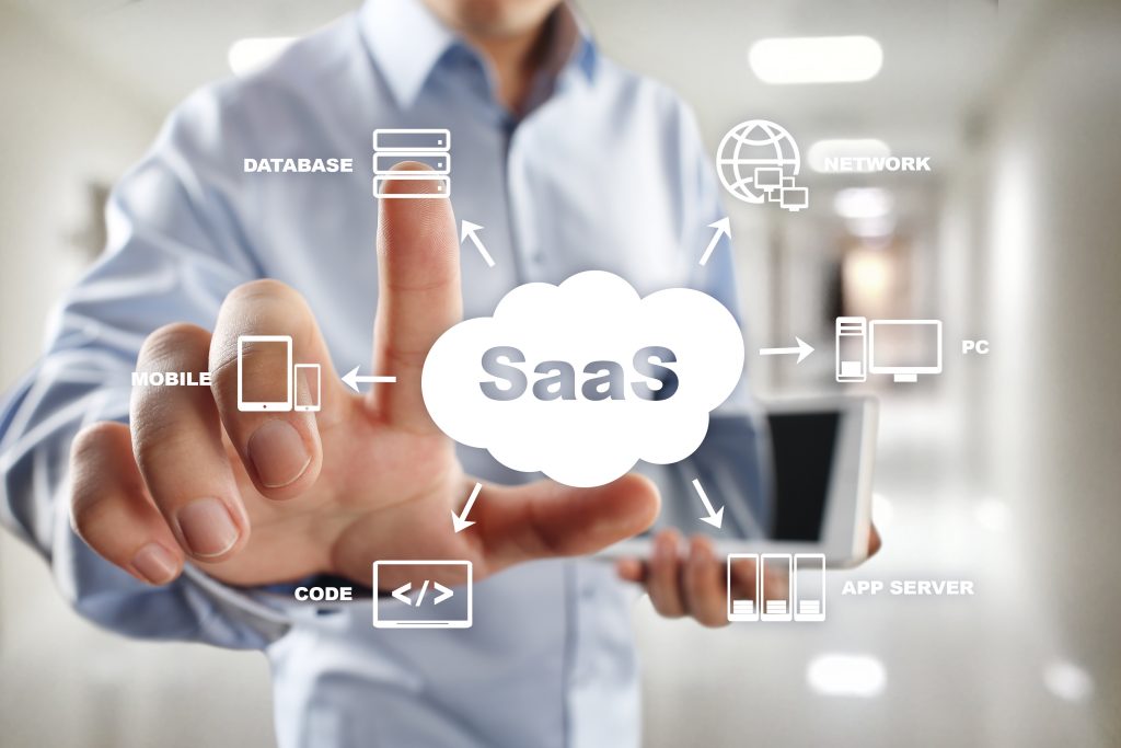 SaaS, Software as a Service. Internet and networking concept.