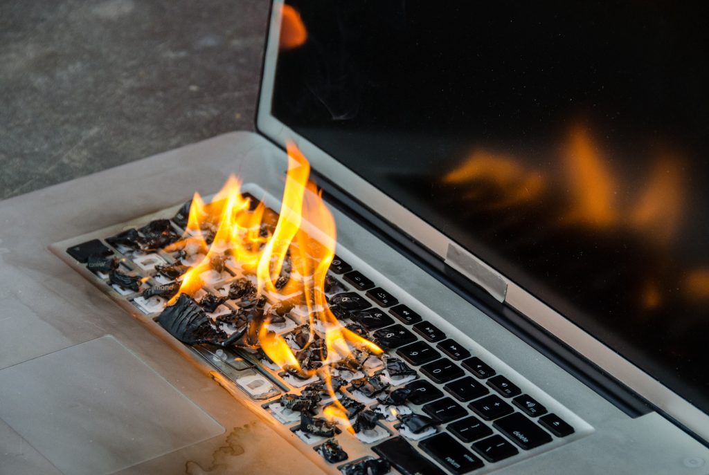 laptop on fire