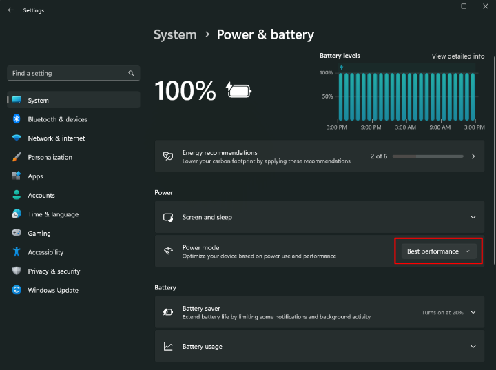 Windows 11 Power Options for Battery and Performance