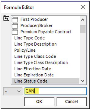 Applied Epic's Retention Reports Formula Editor